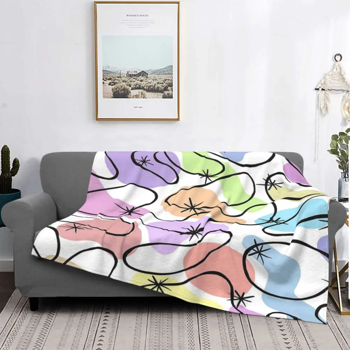 

Midcentury Mod-Manta Retro Blob sin costuras, colcha de muselina a cuadros para cama, manta con capucha para niños