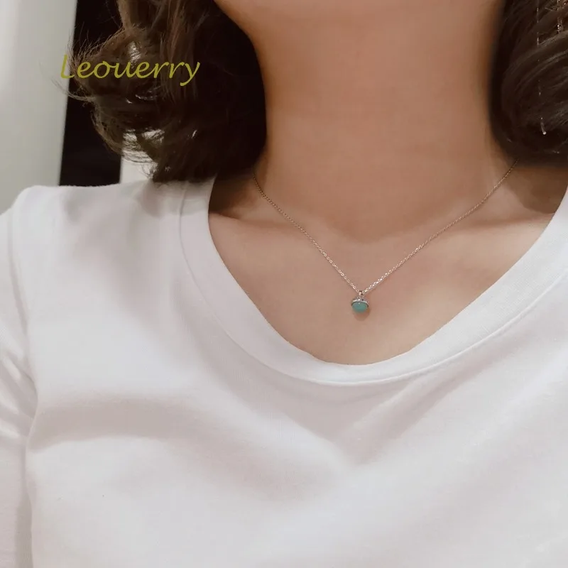Leouerry, голубой кристалл, Круглый Амазонит, камень, подвеска, ожерелье, 925 пробы, серебро, короткая цепочка, ожерелье s для женщин, хорошее ювелирное изделие
