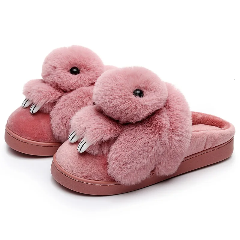 Женские домашние тапочки с кроличьими животными меховые для пар chinelos новинка