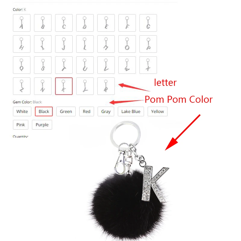 TEH Multicolor Fluffy Pompom Faux Rabbit Fur Ball Keychain with Crystal Letter, Trendy Jewelry Bag Accessory Gift image 4