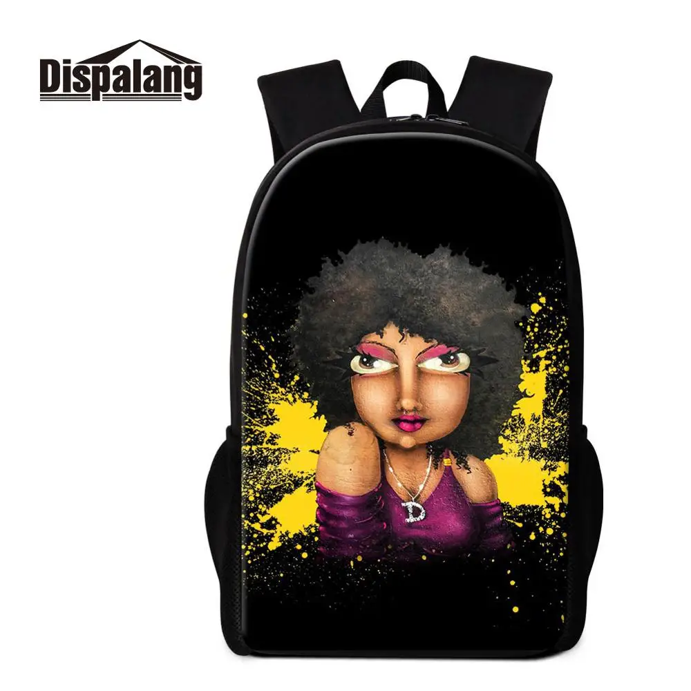 

New School Backpack for Girls Cartoon Patterns Shoulder Bookbag Cute Satchel for Black People Prints Rucksack Mochilas