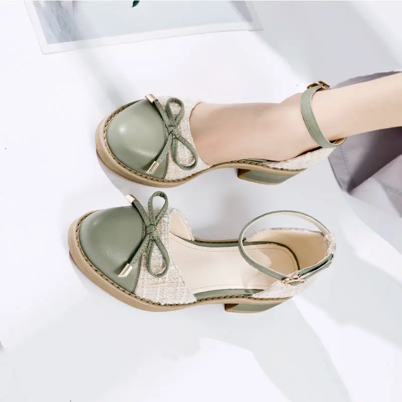 

summer women square heel sandals casual comfy heel Ankle strap fashion round toe elegance lady sandals women shoes