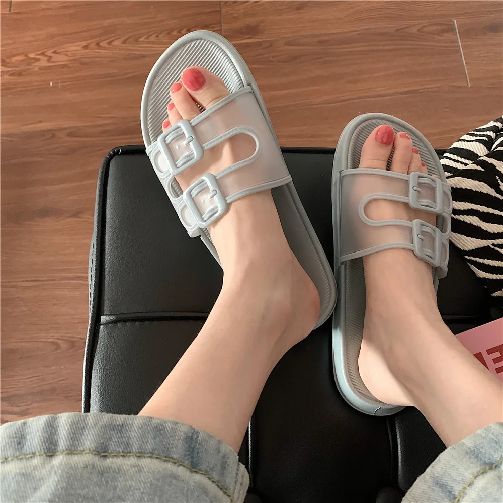 

Female Slippers Ins Fashion Jelly Transparent Non-slip Flat Flip-flop Female Buckle Comfortable Soft Bottom Slides