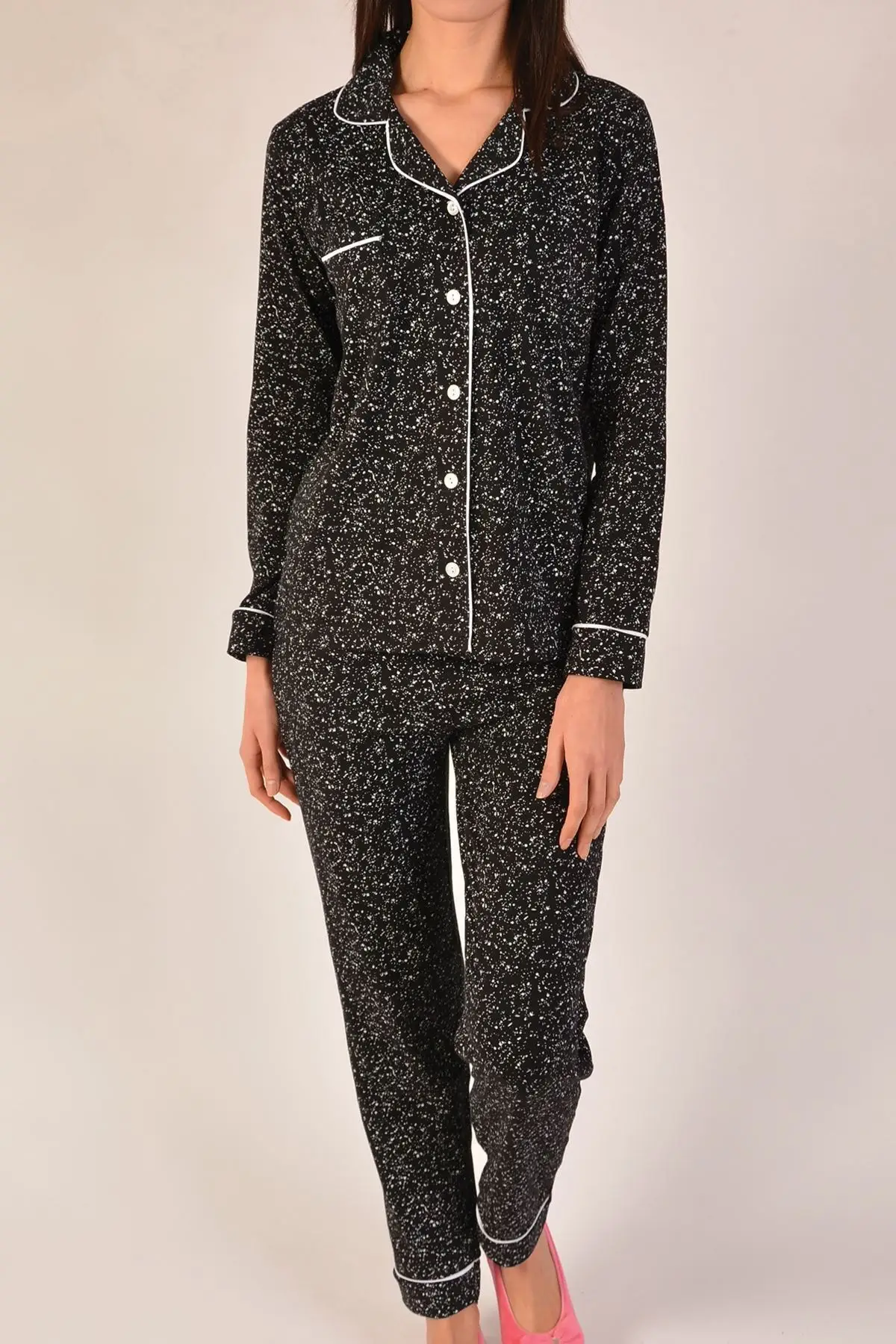 Black Women 'S Pajamas set Long Sleeve Buttoned Pockets 95 COTTON + 5 LYCRA Stylish Design Welcome Quality Useful trend 2021 Fashion Style