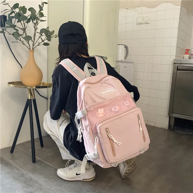 Cute Girly Fashion Backpack Waterproof Nylon Women Backpack Female Schoolbag Net Bag College Student Lovely Daily Backbag