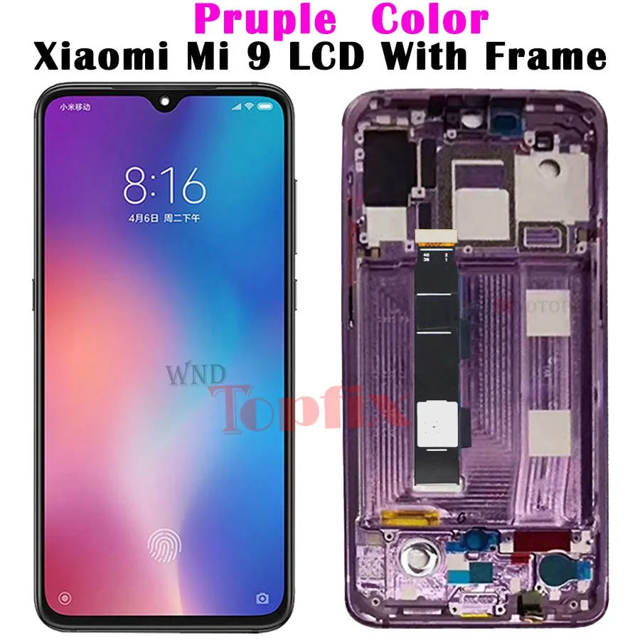 AMOLED для Xiaomi mi 9 lcd mi 9 дисплей Xiaomi mi 9SE lcd сенсорный экран mi 9 T lcd mi 9 прозрачная версия lcd оцифрованный - Цвет: And Frame Purple Mi9