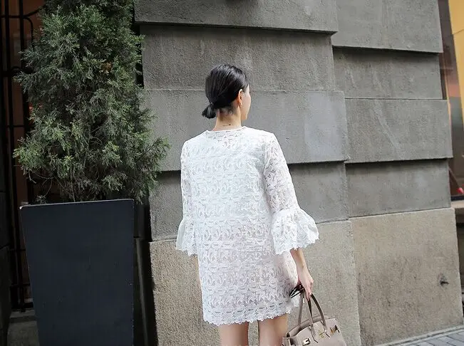 Женские Элегантные белые топы 2020 лето осень Цветочный вязаный кружевной