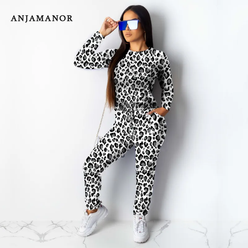 ANJAMANOR Cheetah/модный спортивный костюм из двух предметов с принтом комплект топа и