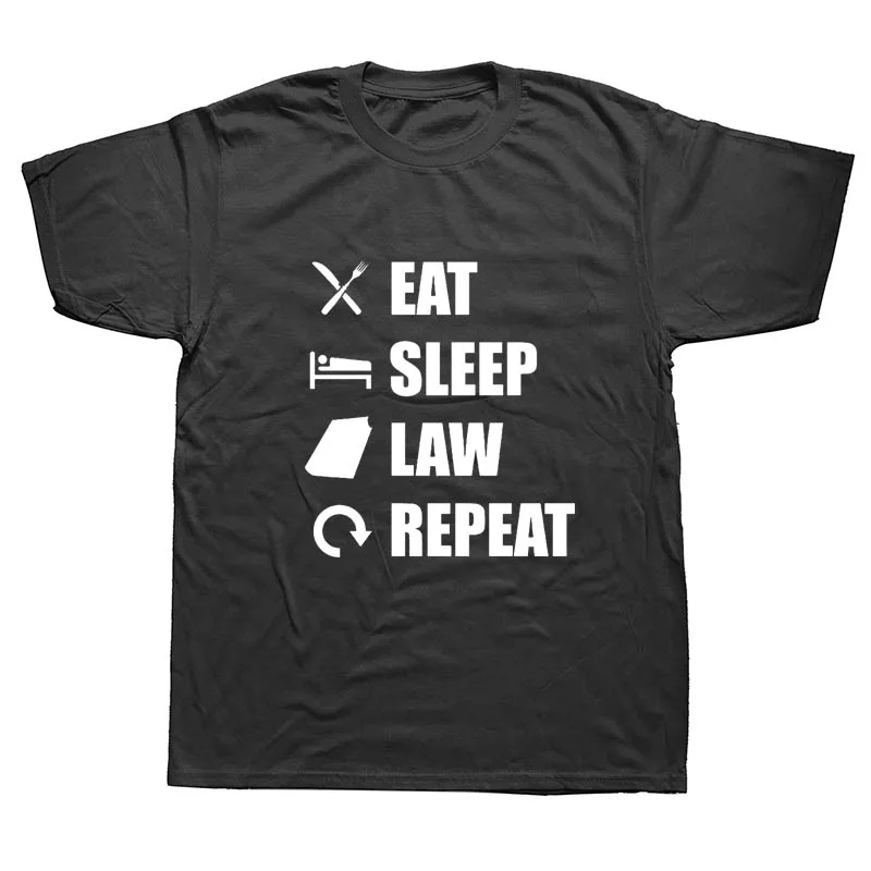 Eat Sleep Law Repeater edustry Забавные футболки мужские летние хлопковые Harajuku короткий рукав с круглым вырезом уличная черная футболка