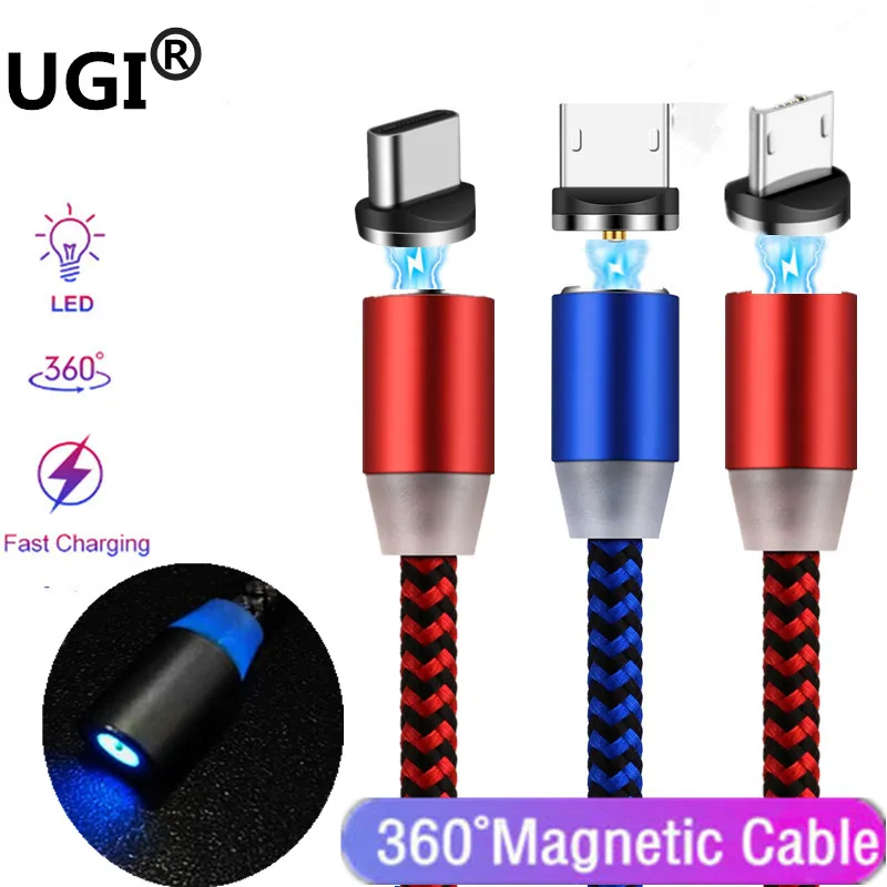 Магнитный адаптер 1 м 2 3 360 ° Micro USB IOS C 2.4A Быстрый usb кабель для зарядки samsung S6 S7 S8 IPhone