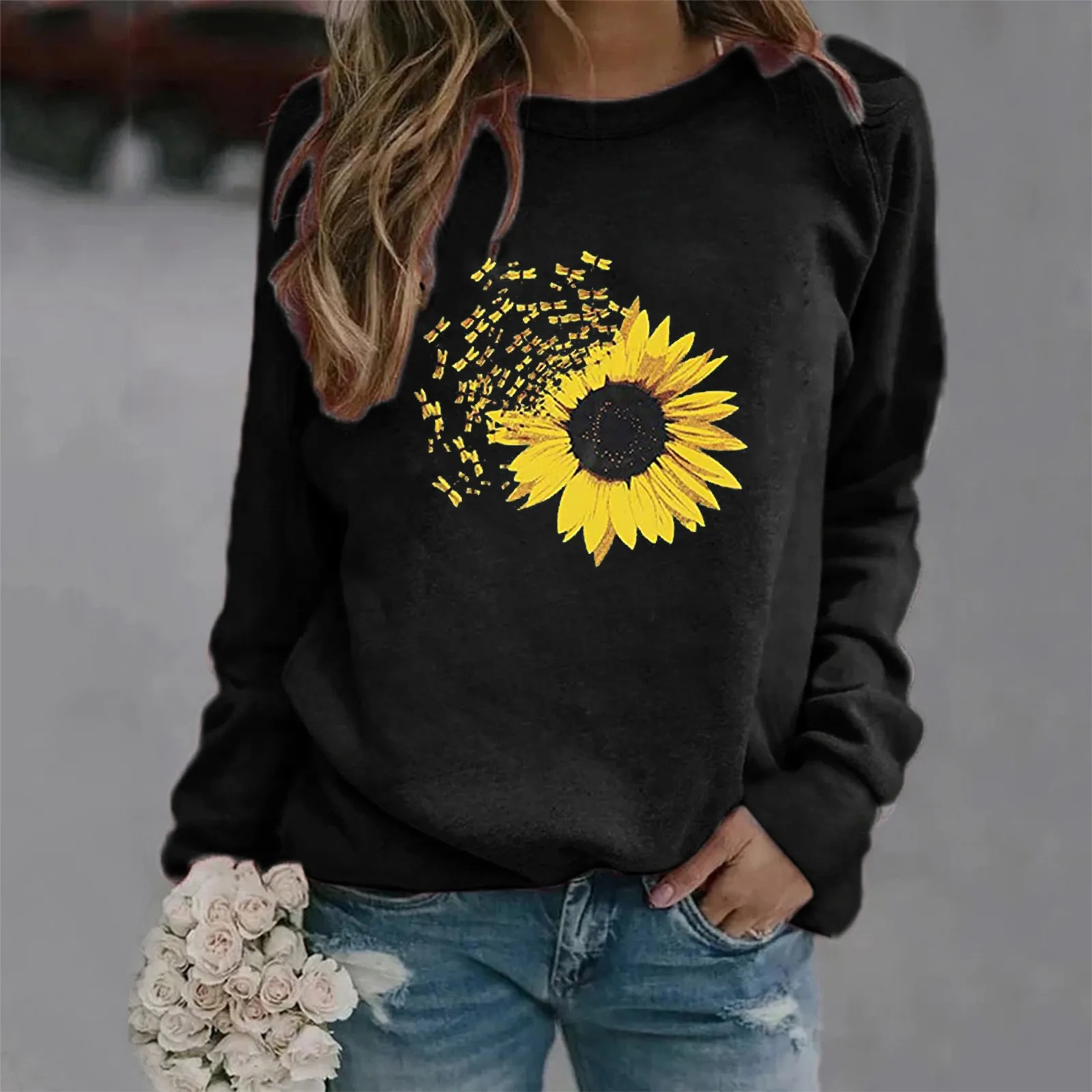 

Sagace Swetshirt 2021 Harajuku Fashion Women Flower Printed Long Sleeve O-neck Tops Blouse Swetshirts Casual Autumn Pullover Y2k