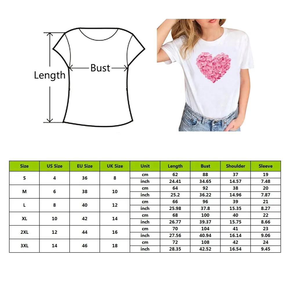 

Fashion T-shirt Women Tops Casual Short Sleeve Love Print Looes Valentine's Day T-shirt Tops New Harajuku Casual Blouse