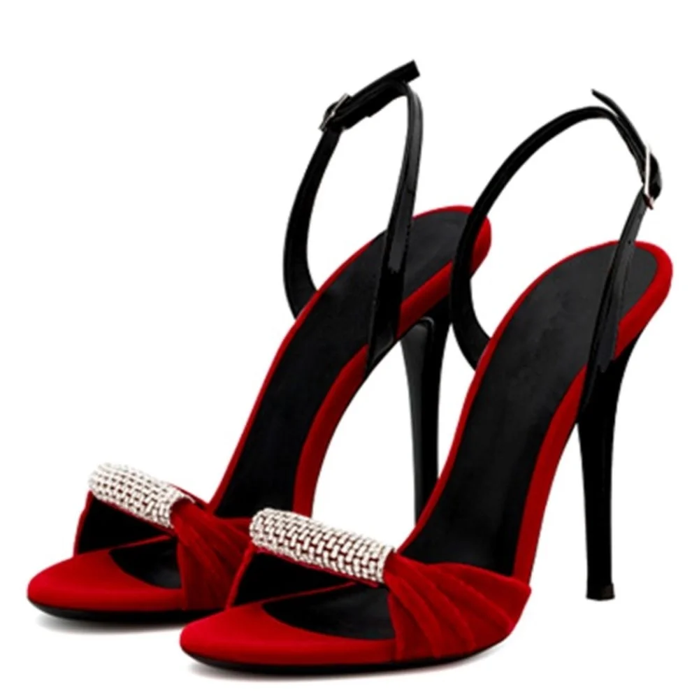

US4-12 Womens Peep Toe Stilettos High Heel Sandals Shoes Slingbacks Pumps Suede Leather Plus Size Summer