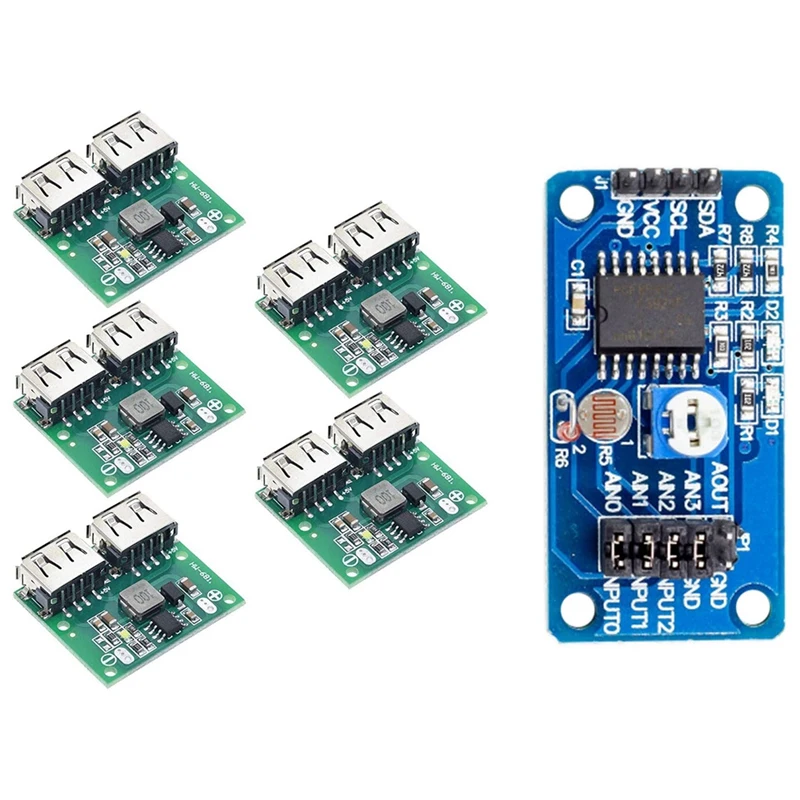 

5PCS USB DC-DC Voltage Regulator Step Down Charger Power Supply Module with 1PCS PCF8591 Module AD/DA Conversion Module