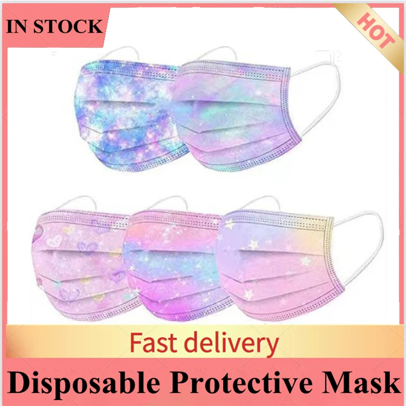 

Одноразовые розовые маски для лица с рисунком звездного неба, 3 слоя