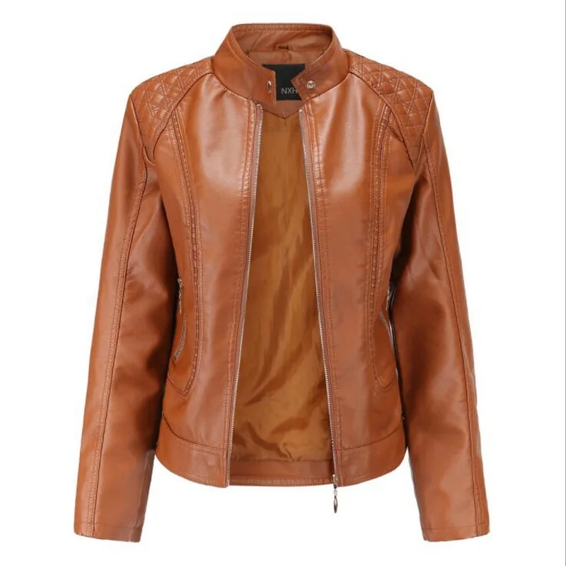 Special Offer Leather Jacket Women Zippers Women's PU Leather Jacket Mandarin Collar Motor Biker Coat Female Asia Size S-4XL