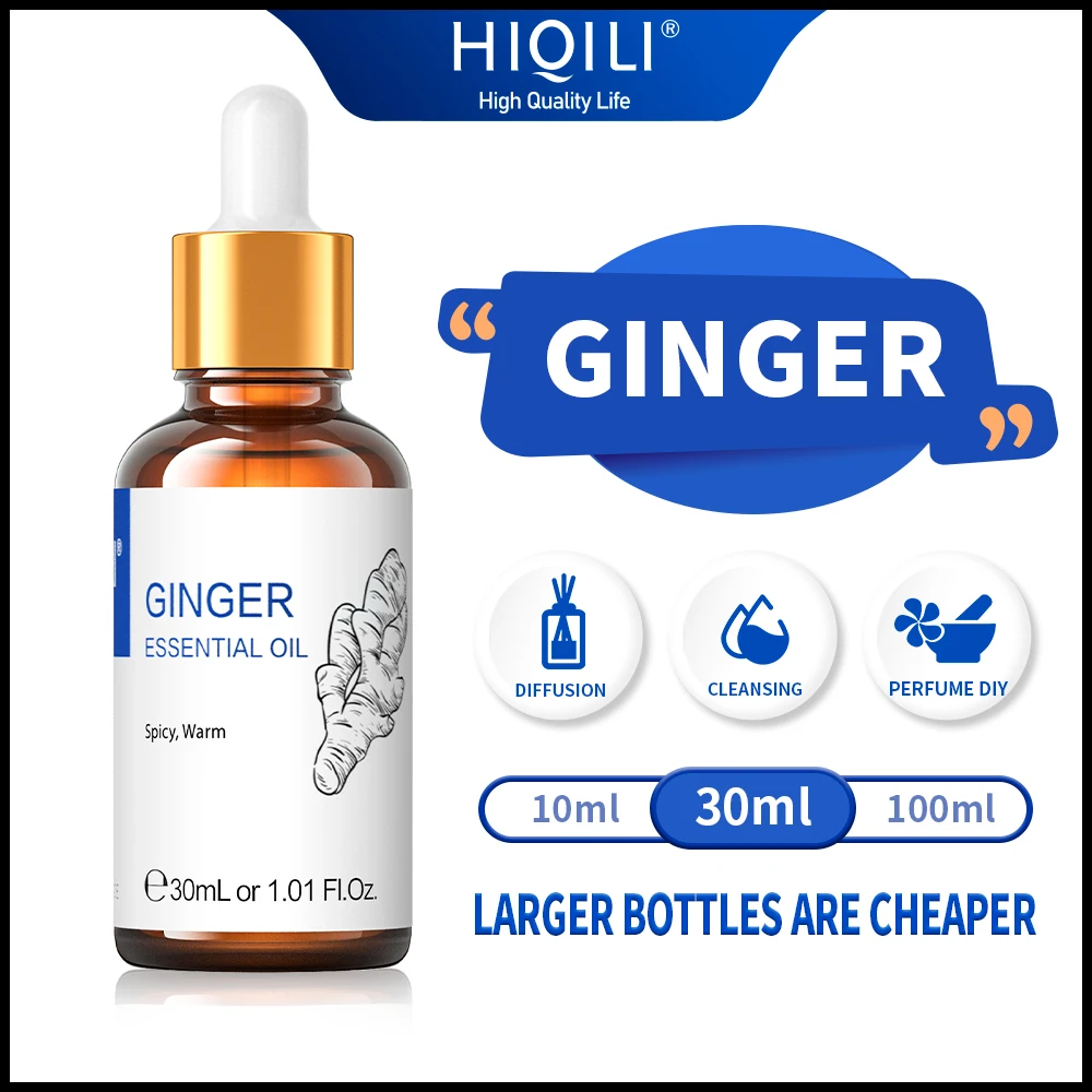 

30ML Premium Ginger Essential Oils HIQILI Natural Plant Aromatherapy Diffuser Oil Lavender Mint Eucalyptus Mint Vanilla Jasmine