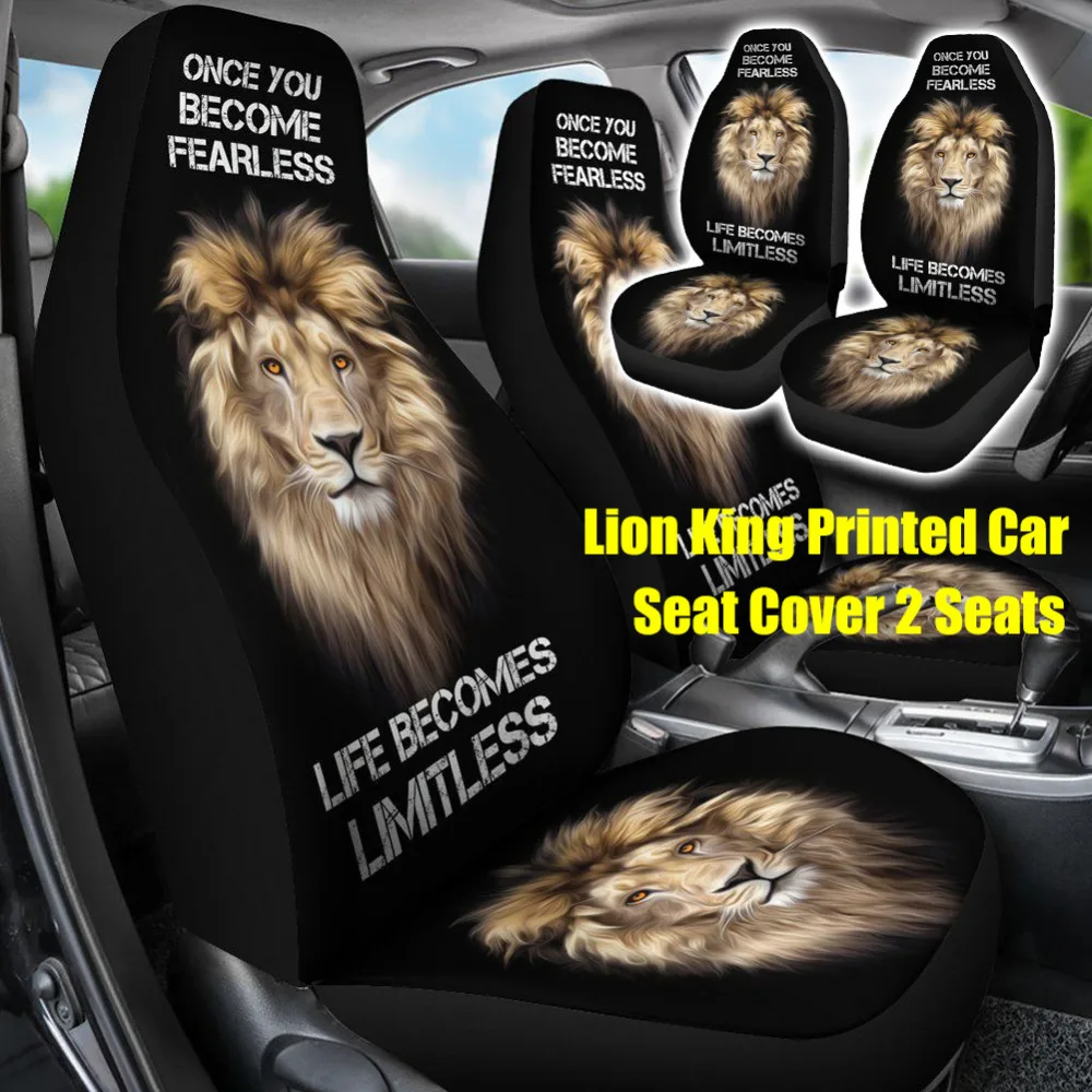 Чехлы на переднее сиденье автомобиля полноразмерные с принтом льва для