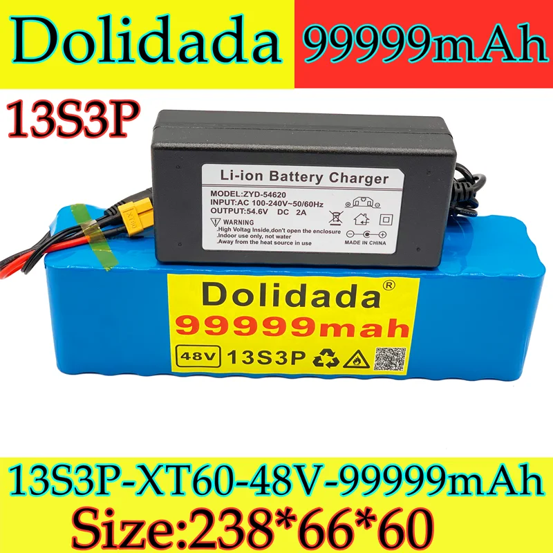 

new 13s3p XT60 48V 99.999ah 1000W Li ion battery pack for 54.6V E-bike scooter with BMS + charger