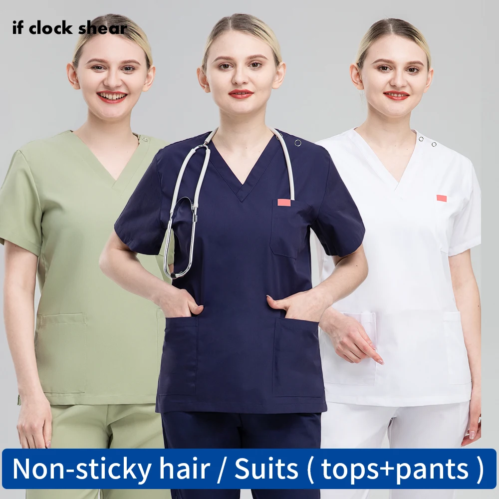 

Hospital doctor nurse Scrubs Suits 5 colors Medical Uniforms with buttons pet veterinary Nursing scrubs Uniforms for Male Female