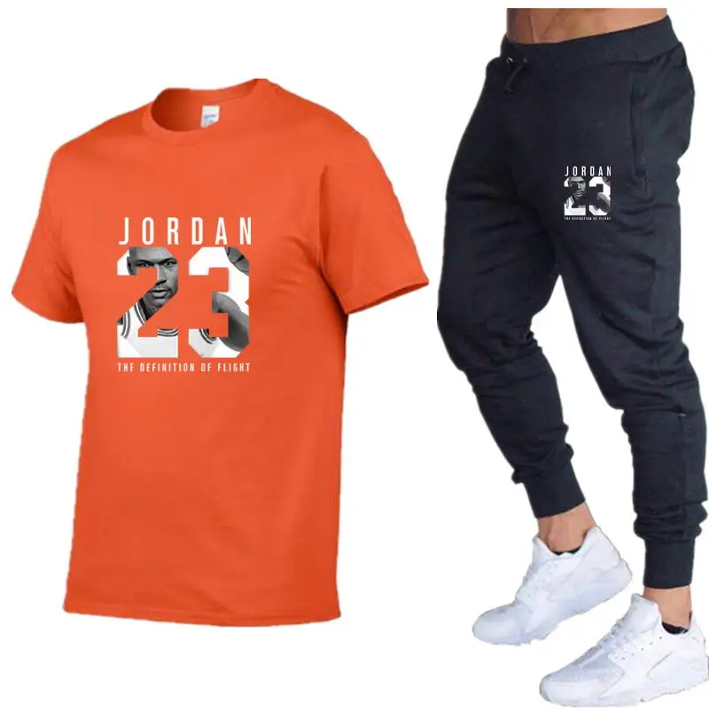 

2021 men's T-shirt and pants suit, casual sportswear, sportswear, fitness pants, jogging basketball suit