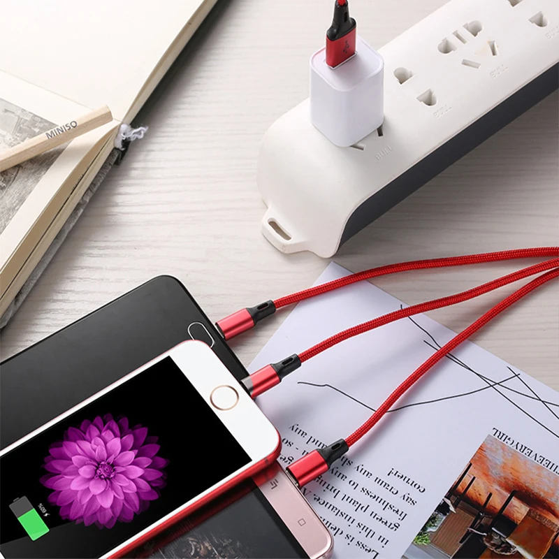3 в 1 USB для iPhone6 7/Android/type C Micro 1,2 м кабель Универсальный 2.4A Быстрая зарядка для мобильных телефонов кабели для зарядки 8 pin быстрый