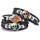 Черный кожаный браслет с изображением дня мертвецов и черепа, мексиканское народное искусство для мужчин и женщин, ювелирные изделия ручной работы в стиле панк, аксессуары