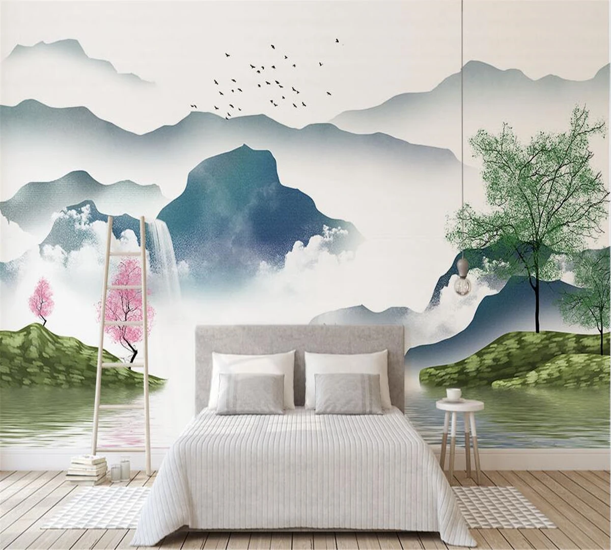 

Beibehang Customized wallpaper new Chinese style Chinese style hand-painted artistic conception ink landscape TV sofa background