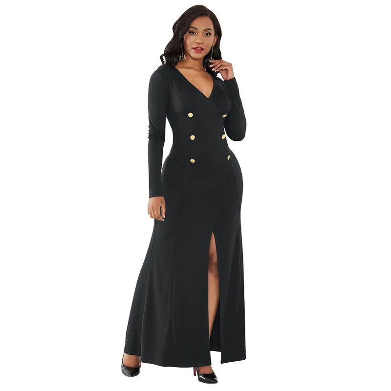 

Женское длинное платье с V-образным вырезом, с длинным рукавом