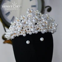 himstory handmade pearls wedding jewelry bridal hair crown fashion gold plated hair accesssories women tiara hairband headpiece