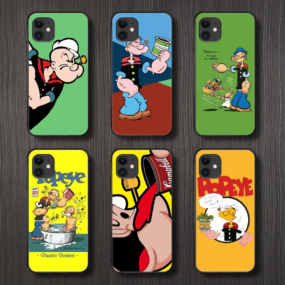Забавный чехол Popeye для телефона iphone 5 5s se 2 6 6s 7 8 plus X XS XR 11 PRO MAX черный мягкий бампер