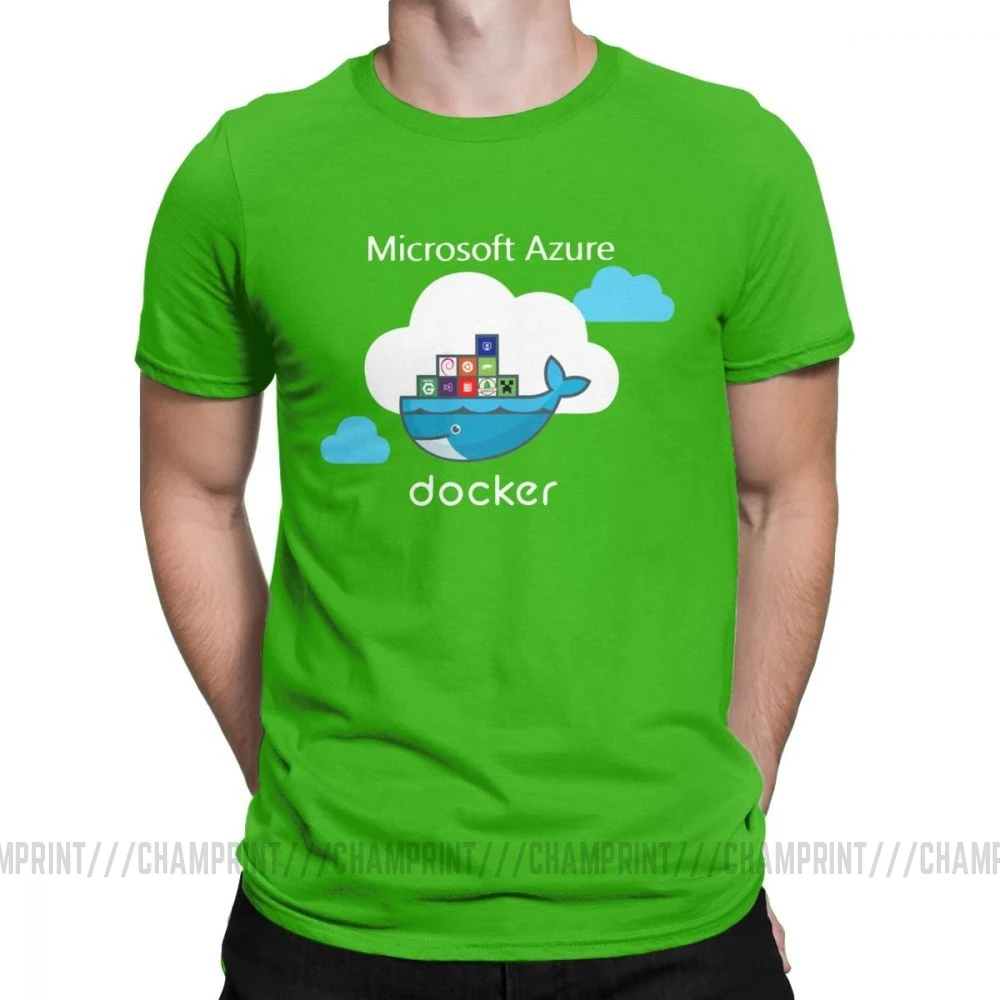 Мужские футболки Docker On Azure, одежда из чистого хлопка, крутые футболки с коротким рукавом и круглым воротником размера плюс - Цвет: Зеленый