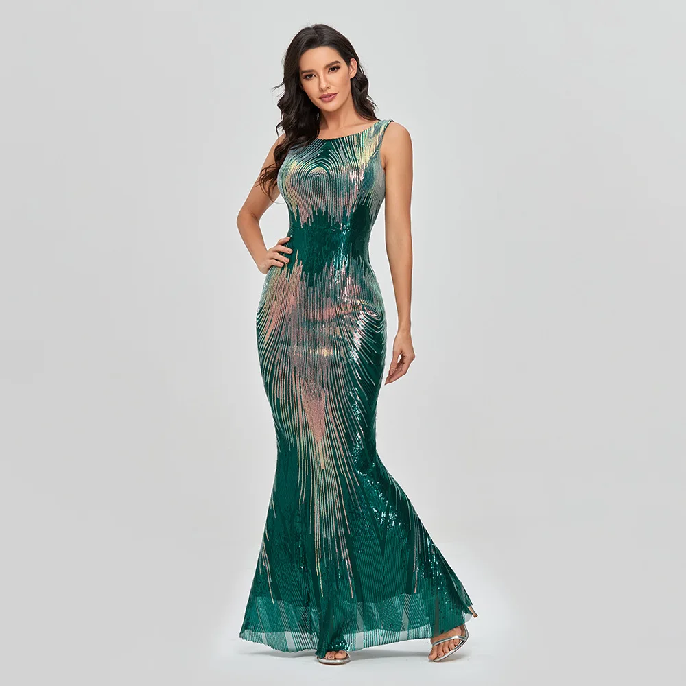 

In Stock Green Evening Dresses Mermaid Scoop Sequins Sparkle Long Party Turkey Evening Gown Prom Dresses Robe De Soiree