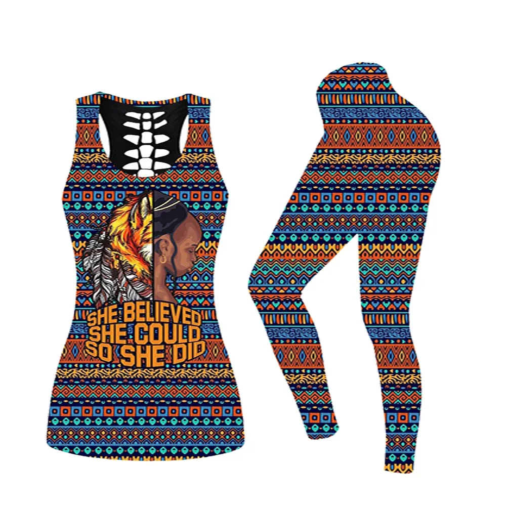 

Usa Size Women Yoga Set India Female Feather Headdress 3d Print Sports Suits Sexy Outdoor 2 Piece Bra Gothic Leggings