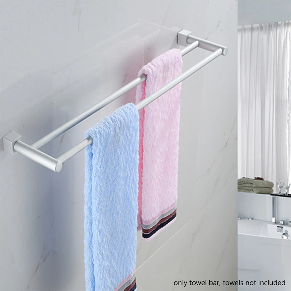 

Space Aluminum Accessories Hanger Home Towel Bar Double Rod Wall Mounted Bathroom Kitchen Holder Modern Shelf Hotel Rustproof