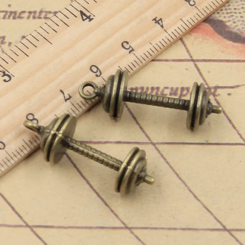 

6pcs Charms Fitness Equipment Dumbbell 34x12x12mm Antique Bronze Silver Color Pendants Making DIY Handmade Tibetan Jewelry
