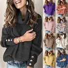 2021 осенний женский свитер-водолазка, пуловер, модный однотонный вязаный Повседневный женский свитер с длинным рукавом на пуговицах, размера плюс S-5XL