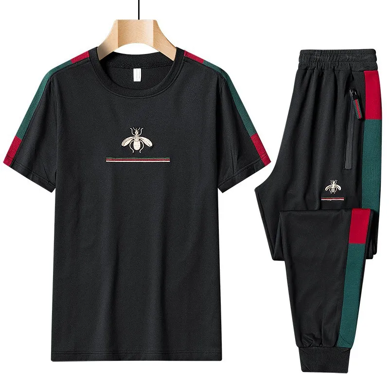 

Men's Sportswear Tracksuit Men Elastic Waist Patchwork Letter 2 Pc Set Shorts O-neck T Shirt Joggering Sports Sportsuit Clothes