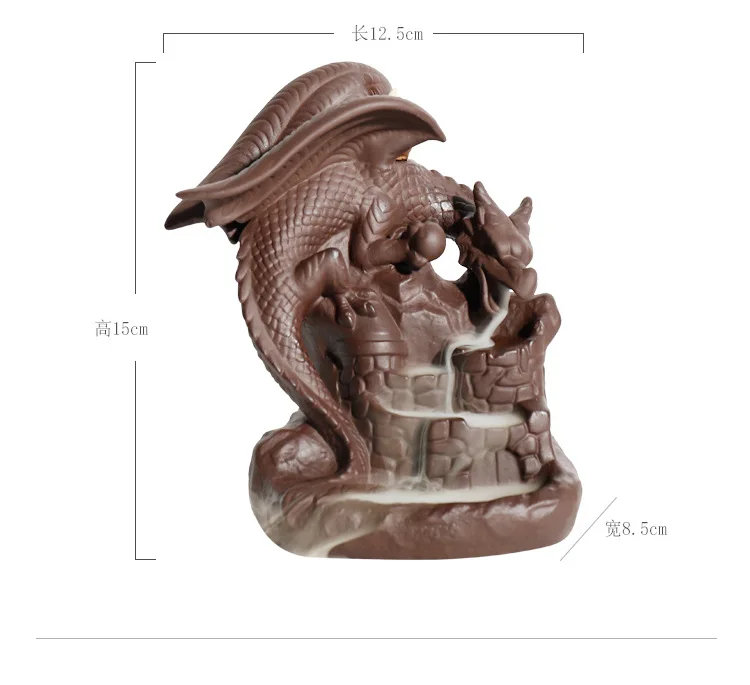 

Purple Sand Dragon Ceramic Backflow Waterfall Smoke Incense Burner Porcelain Censer Incense Holder Buddhist Decoration