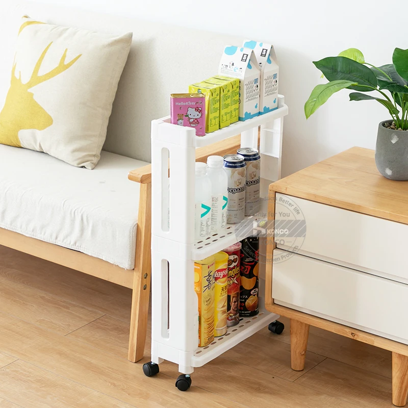 

Konco Kitchen Storage Shelf Organiser For Goods Fridge Side Shelf 2/3/4 Layer Removable With Wheels Bathroom Organizer Shelf