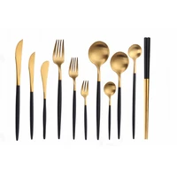 full complete gold cutlery set dessert forks knives spoons stainless steel cutlery kitchen tableware dinnerware set eco friendly