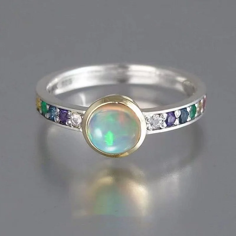 

Simple Women's Fashion Accessory Exquisite Ring Natural Rainbow zircon Vintage Jewelry for Women Princess ring