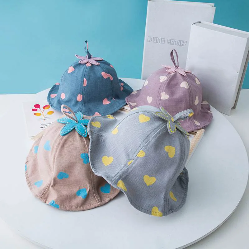 

Spring Cute Baby Sun Hat Heart Print Baby Boy Girl Hat Outdoor Kids Bucket Hat Children Panama Hat Baby Beach Caps Beanie
