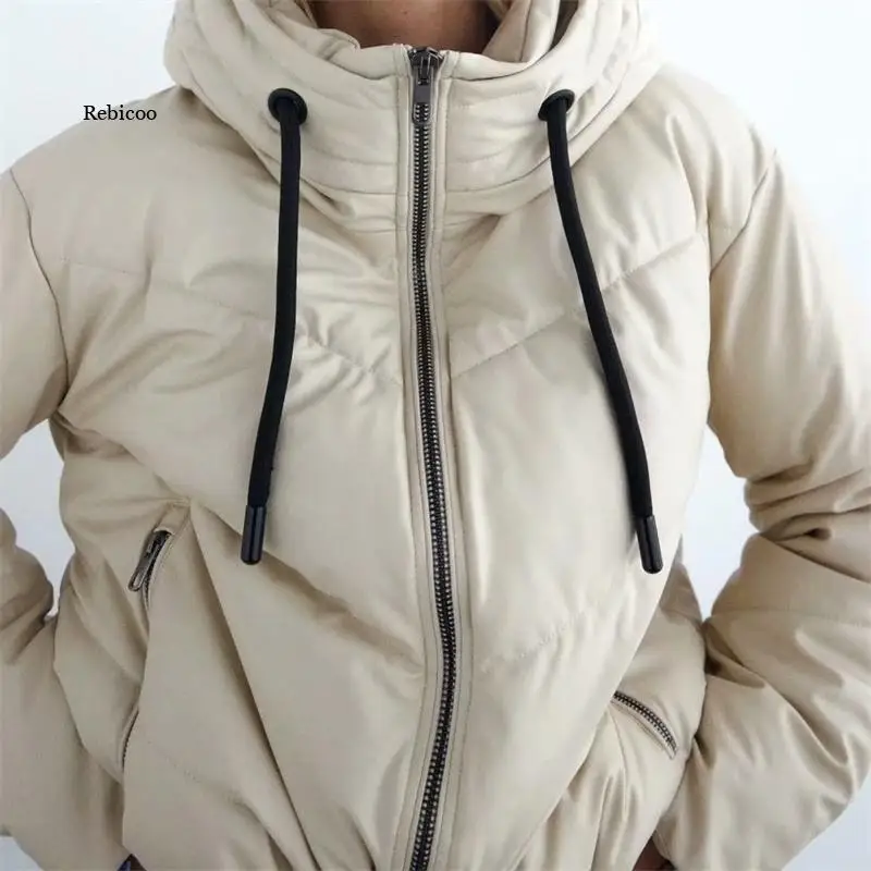 Женская модная Толстая Теплая стеганая куртка из искусственной кожи пальто