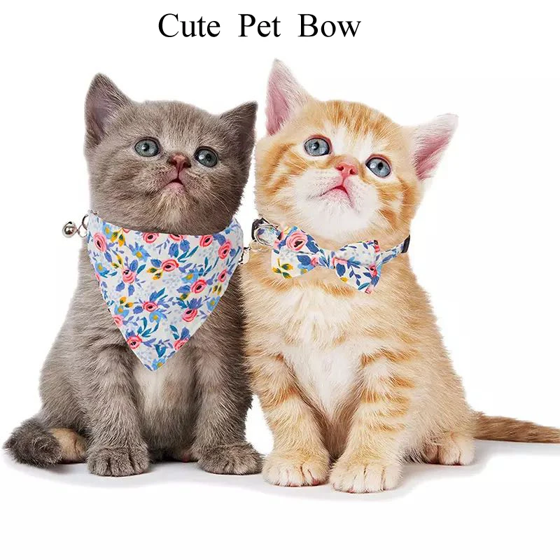 

Pet Clothe Bow Safe Breakaway Clasp Cat Accessories Collar Cute Knot Tie Soft Cotton Flower Pattern Puppy Collars Dogs Necklace