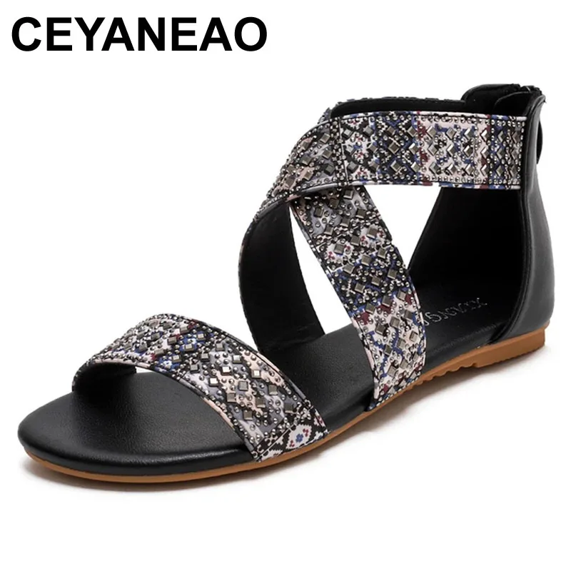 

Женские босоножки CEYANEAO, Новинка лета 2021, модная пляжная обувь на плоской подошве в сказочном стиле, в богемном этническом стиле