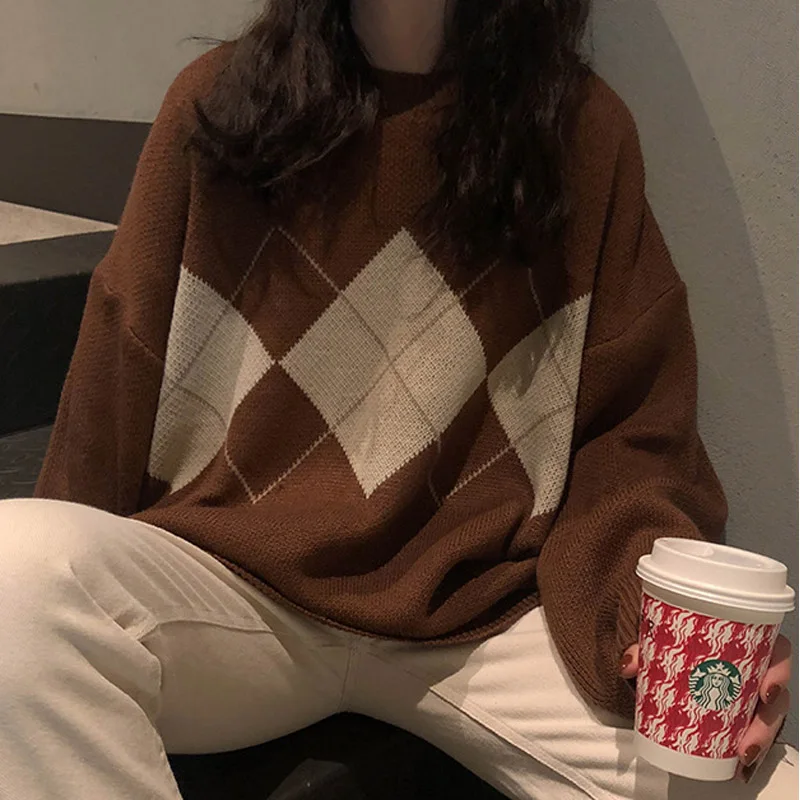 

Женский вязаный свитер, модные пуловеры большого размера, женский зимний свободный свитер, женский джемпер в корейском студенческом стиле, ...