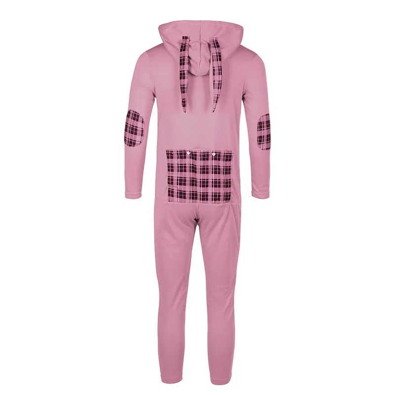 

Sexy Men's Bodycon Romper Jumpsuit Sleepwear Home Wear Long Sleeve Rabbit Ears Hooded Button Collar Long Pants Open Hip Pajamas