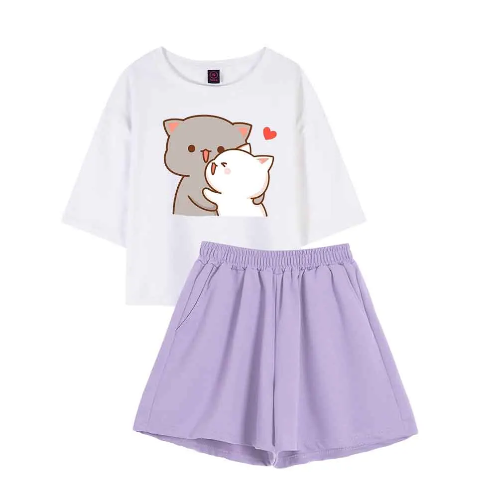 

Women's Pajamas 2 Piece Set Cotton Sleepwear Pijamas Women Cotton Sleeve Tees Fashion Tops 2021and Shorts Suit Graphic Printing