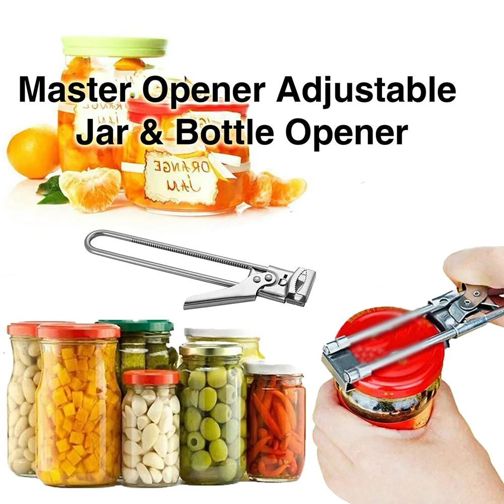

Master Opener Adjustable Jar Bottle Multifunctional Stainless Steel Can Opener Lid Gripper Kitchen Gadgets and Accessories Tools